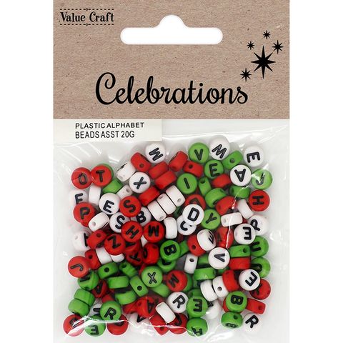 XMAS PLASTIC ALPHABET BEADS ASST 20G