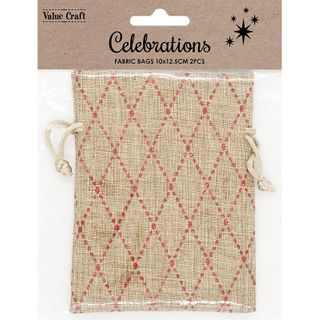 XMAS BAG JUTE 10x12.5CM RED DIAMONDS 2PC