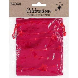 XMAS BAG VELVET 10x12.5CM RED STARS 2PC