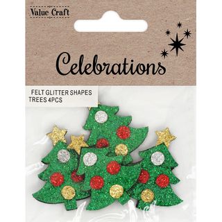 XMAS FELT GLITTER SHAPES TREES 4PCS