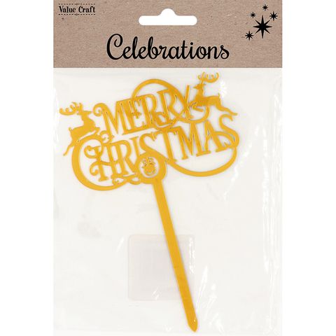 XMAS GOLD MERRY XMAS CAKE TOPPER 1PC