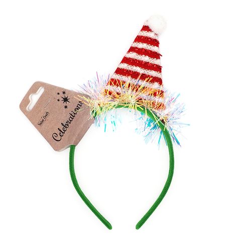 XMAS HEADBAND TINSEL SANTA HAT 1PC