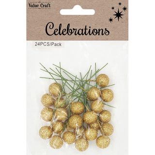 XMAS HOLLY BERRIES GOLD 24PCS