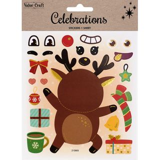 XMAS SILLY FACE STICKERS REINDEER 1SH