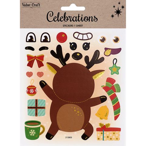 XMAS SILLY FACE STICKERS REINDEER 1SH