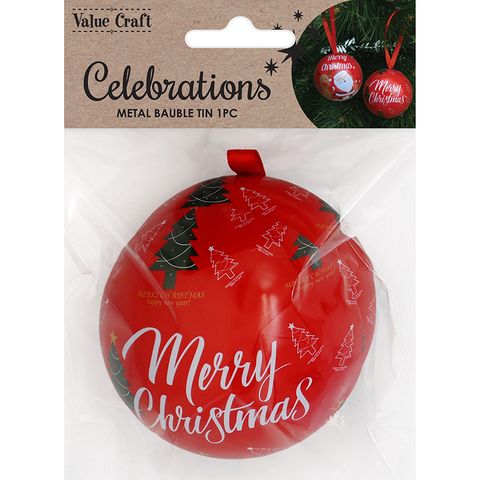 XMAS HANGING BAUBLE TIN TREES 1PC