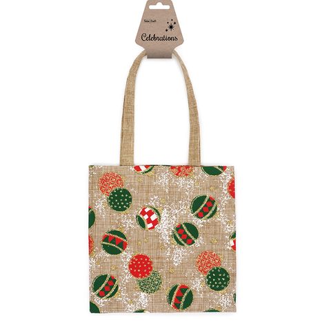 XMAS JUTE TOTE BAG 20X20CM BAUBLES 1PC