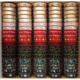 XMAS RIBBON BOX METALLIC FUN 100ROLL MIX