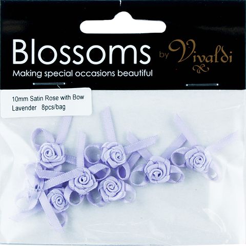 Flower Satin Rose with Bow 10mm Lavender