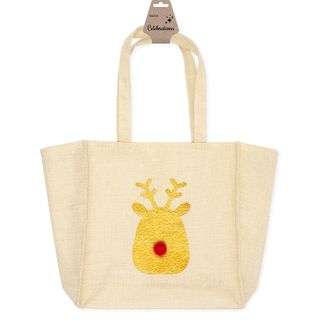 XMAS LARGE TOTE BAG GOLD REINDEER 1PC