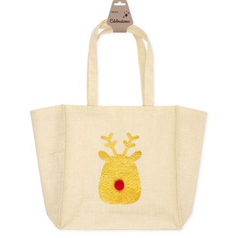 XMAS LARGE TOTE BAG GOLD REINDEER 1PC