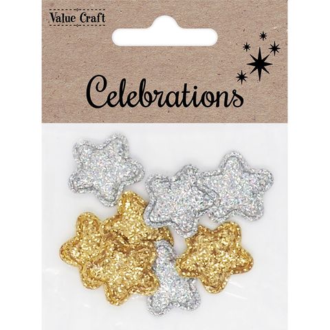 XMAS FELT GLITTER SHAPES MINI STARS 8PCS