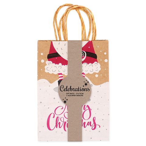 XMAS PAPER BAGS 20.7x15CM ASSORTED 3PCS