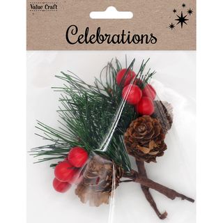 XMAS MINI PINECONE BAUBLE BUNCH RED 2PCS