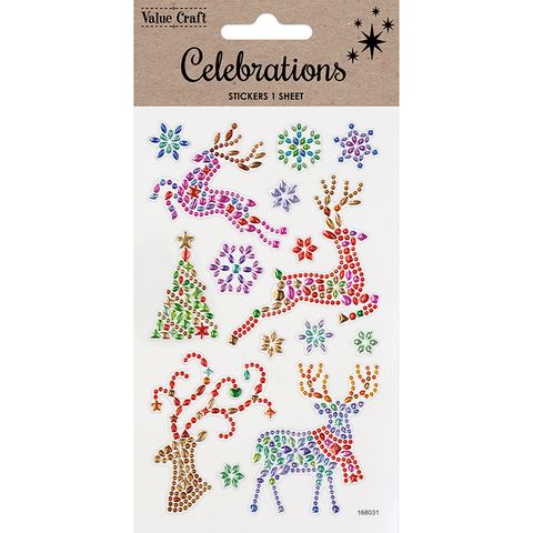 XMAS CRYSTAL STICKERS REINDEERS 1SH