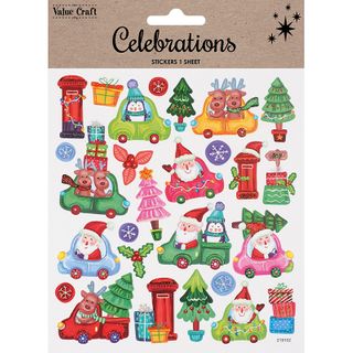 XMAS GLITTER STICKERS WHIMSICAL CARS 1SH