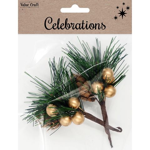 XMAS MINI PINECONE BAUBLE BUNCH GLD 2PCS