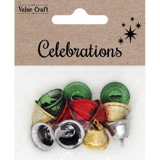 XMAS MINI 15MM GLITTER TRUE BELLS 12PCS