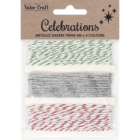 XMAS BAKERS TWINE RED GREEN SILVER 4M