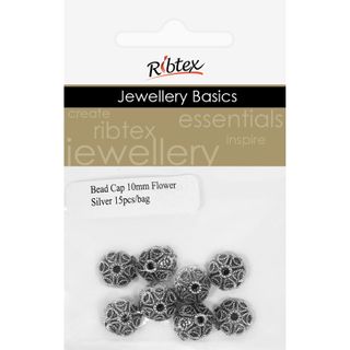 Bead Caps 10mm Flower Silver 15Pcs