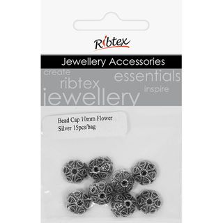 Bead Caps 10mm Flower Silver 15Pcs