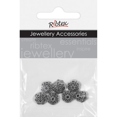 Bead Caps 10mm Flower Silver 15Pcs