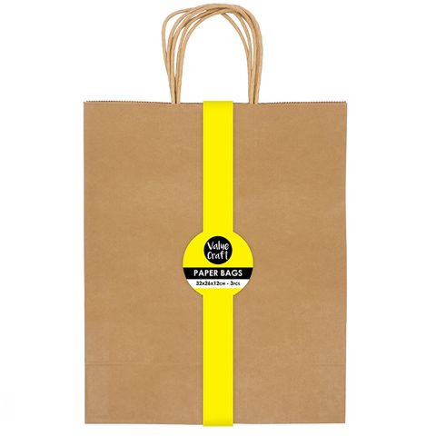 MEDIUM PAPER BAGS 32x26CM NATURAL 3PCS