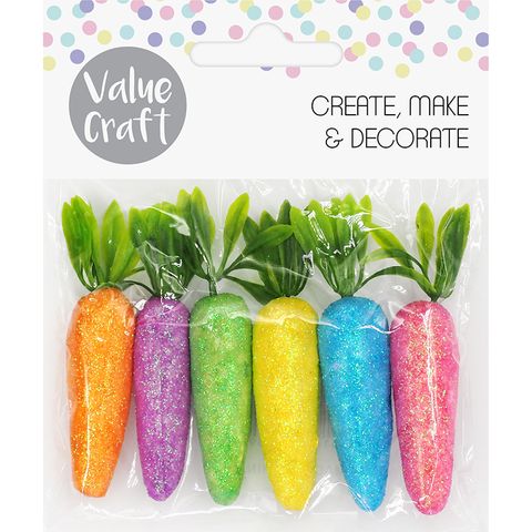 EASTER GLITTER COLOURED CARROTS 6PCS