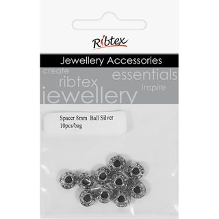 Spacer Ball Bead 8mm Silver 10Pcs
