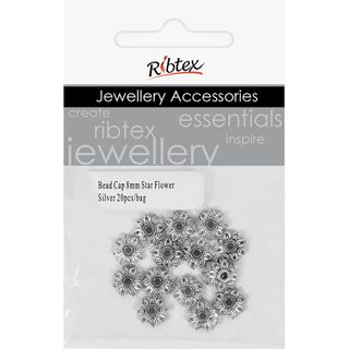 Bead Caps 8mm Star Flower Silver 20Pcs