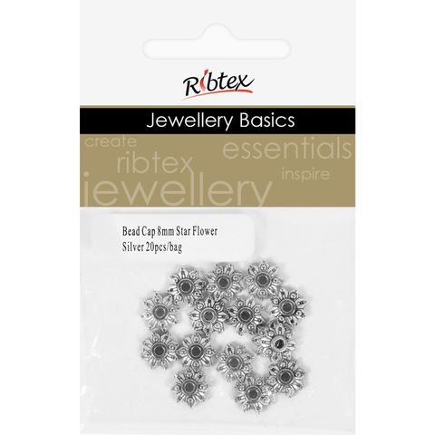 Bead Caps 8mm Star Flower Silver 20Pcs
