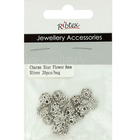 Bead Caps 8mm Star Flower Silver 20Pcs