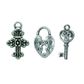 Charm 2XKeys Crosses Padlock Silver 6Pcs