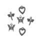 Charm 2X Hearts B'Fly D'Fly Silver 6Pcs