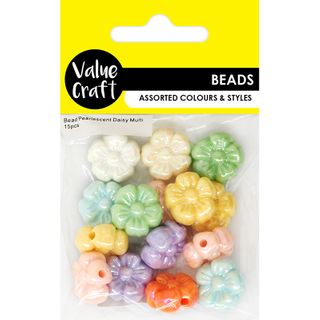 BEAD PEARLESCENT DAISY MULTI 15PCS