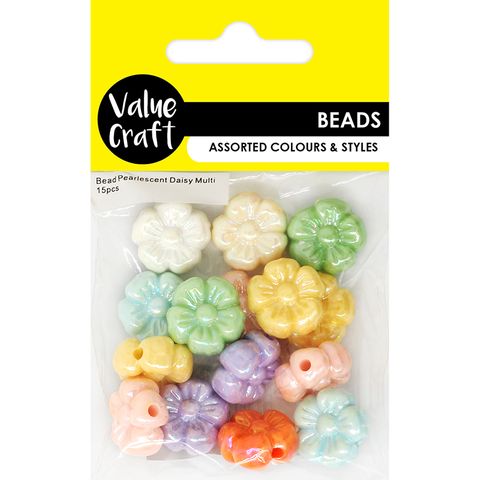 BEAD PEARLESCENT DAISY MULTI 15PCS