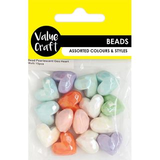 BEAD PEARLESCENT GEO HEART MULTI 15PCS