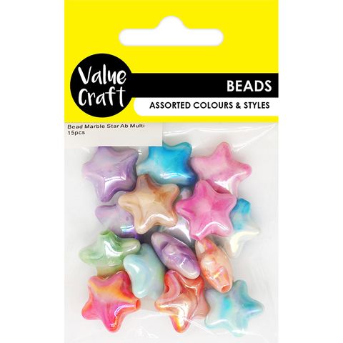 BEAD MARBLE STAR AB MULTI 15PCS