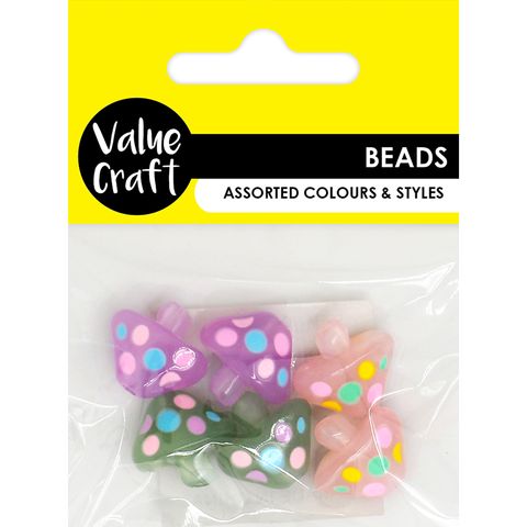 BEAD PLASTIC CLEAR MUSHROOMS MULTI 6PCS