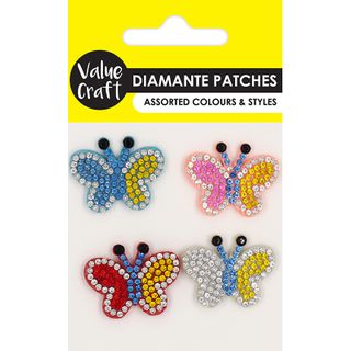 DIAMANTE FELT PATCHES BUTTERFLY 4PCS