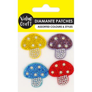 DIAMANTE FELT PATCHES MUSHROOMS 4PCS