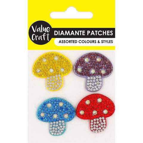 DIAMANTE FELT PATCHES MUSHROOMS 4PCS