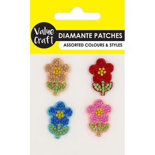 DIAMANTE FELT PATCHES FLOWER 4PCS