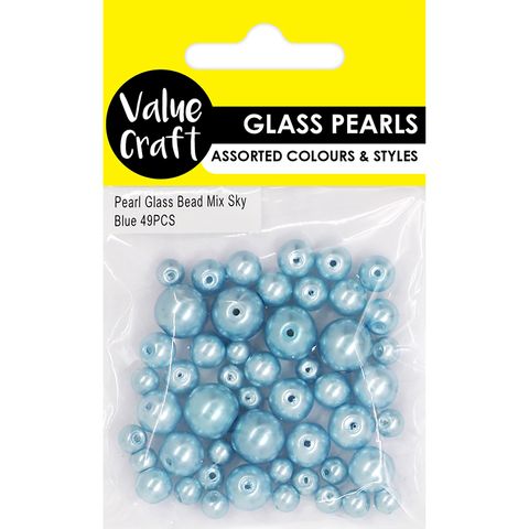 PEARL GLASS BEAD MIX SKY BLUE 49PCS