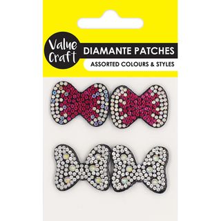 DIAMANTE FELT PATCHES BOWS 4PCS