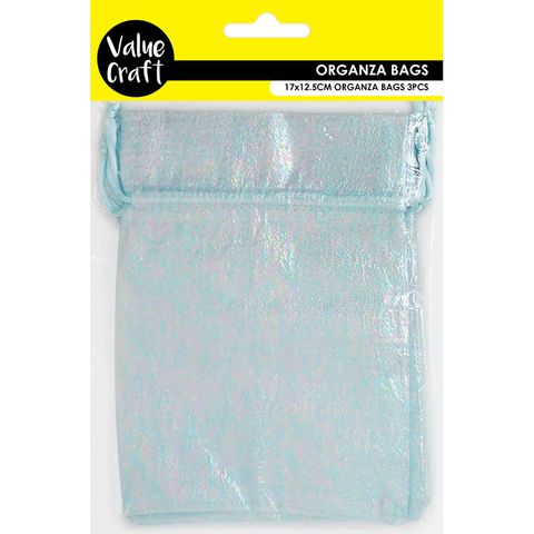 ORGANZA BAG 17x12CM IRIDESCENT BLUE 3PC