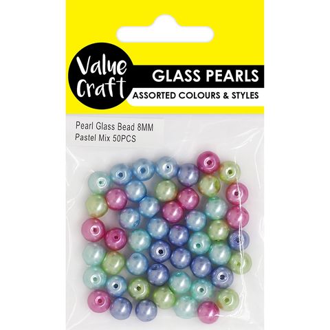 PEARL GLASS BEAD 8MM PASTEL MIX 50PCS