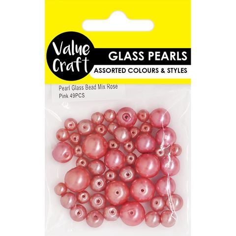 PEARL GLASS BEAD MIX ROSE PINK 49PCS