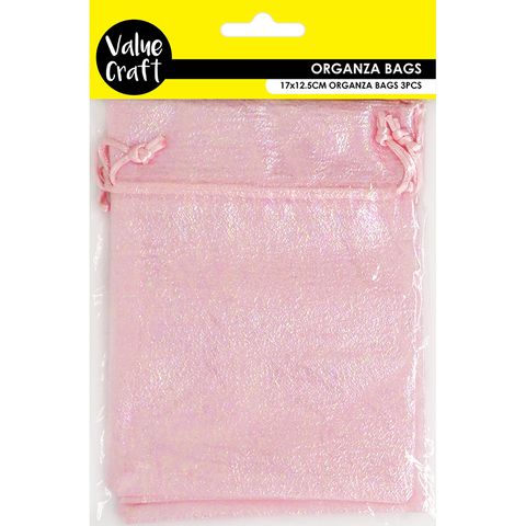 ORGANZA BAG 17x12CM IRIDESCENT PINK 3PC