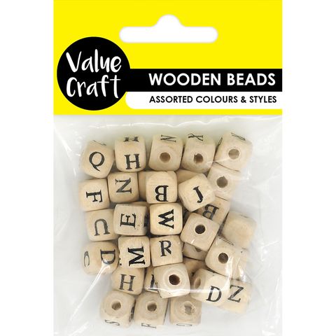 BEAD WOODEN 9MM ALPHABET 20G